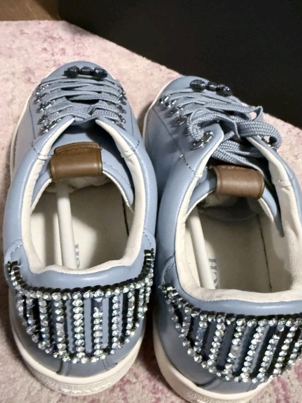 Coach Women Blue Rhinestone Embellished Leather Sneakers/ Crystal Bow Accent 10B - Picture 5 of 16